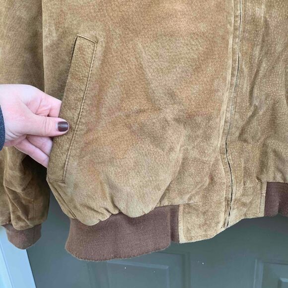 Vintage Reed Sportswear Camel Suede Bomber Jacket Vintage Ribbed Cuffs Hem Large - Picture 2 of 7